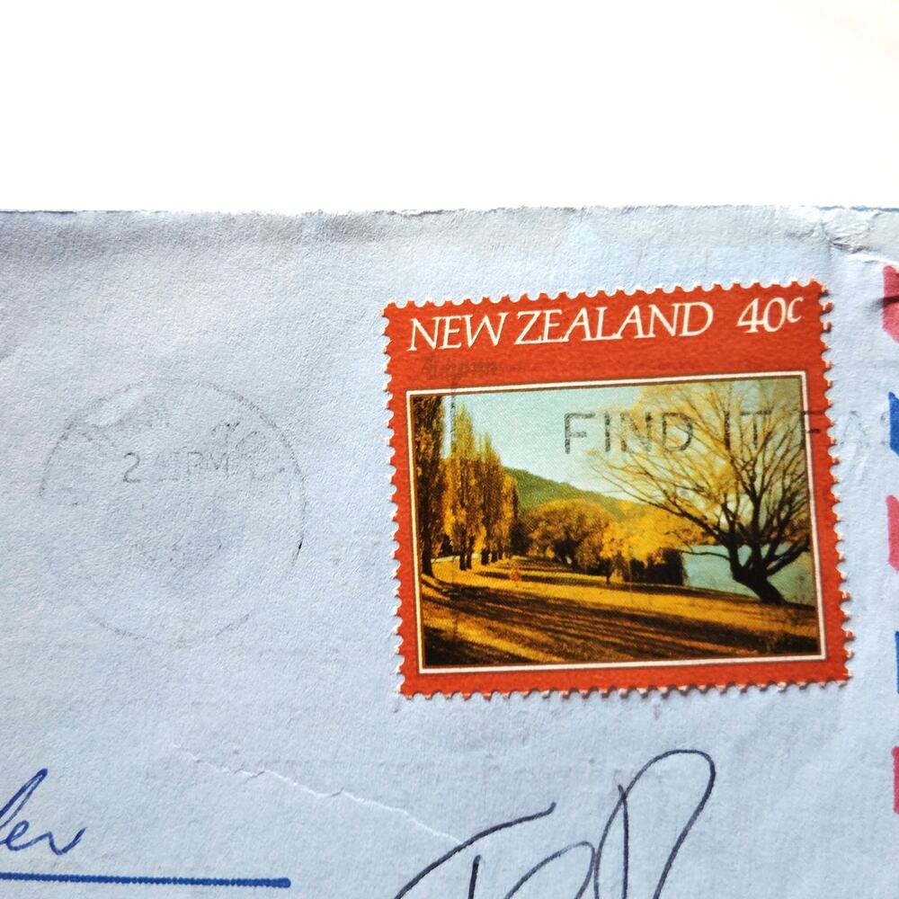 Vintage 1982 New Zealand Aerogramme Full Cover w/ Letter & 40c Stamp Airmail